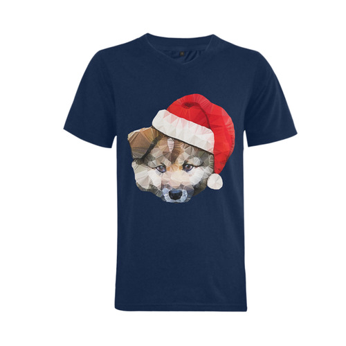 christmas santa dog Men's V-Neck T-shirt  Big Size(USA Size) (Model T10)