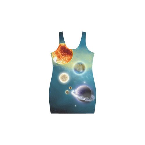 Space scenario with  meteorite sun and planets Medea Vest Dress (Model D06)