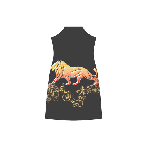 Awesome lion in gold and black V-Neck Open Fork Long Dress(Model D18)