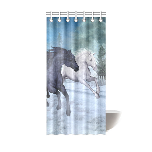 Two horses galloping through a winter landscape Shower Curtain 36"x72"