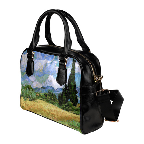 Van Gogh Wheat Field Cypresses Nature Landscape Shoulder Handbag (Model 1634)