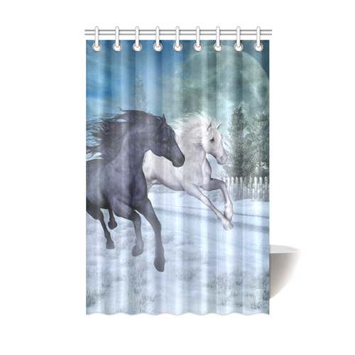 Two horses galloping through a winter landscape Shower Curtain 48"x72"