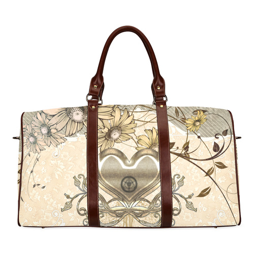 Wunderful heart with flowers Waterproof Travel Bag/Small (Model 1639)