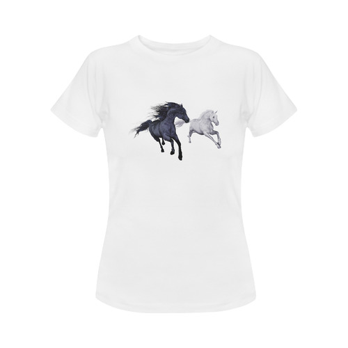Two horses galloping through a winter landscape Women's Classic T-Shirt (Model T17）