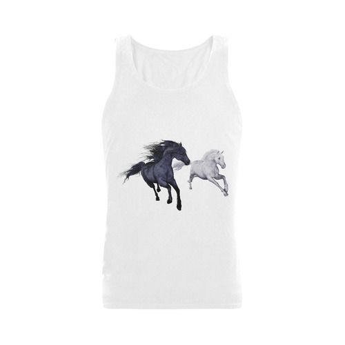 Two horses galloping through a winter landscape Plus-size Men's Shoulder-Free Tank Top (Model T33)