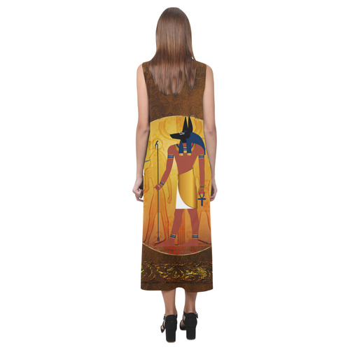 Anubis the egyptian god Phaedra Sleeveless Open Fork Long Dress (Model D08)