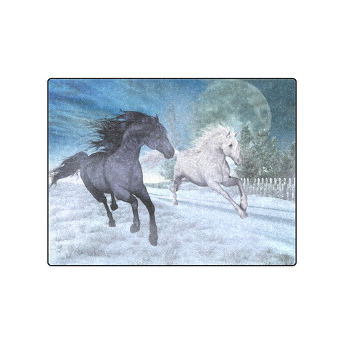 Two horses galloping through a winter landscape Blanket 50"x60"