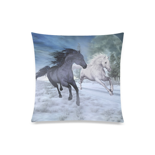 Two horses galloping through a winter landscape Custom Zippered Pillow Case 20"x20"(Twin Sides)