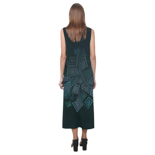 3D Psychedelic Abstract Square Explosion Phaedra Sleeveless Open Fork Long Dress (Model D08)