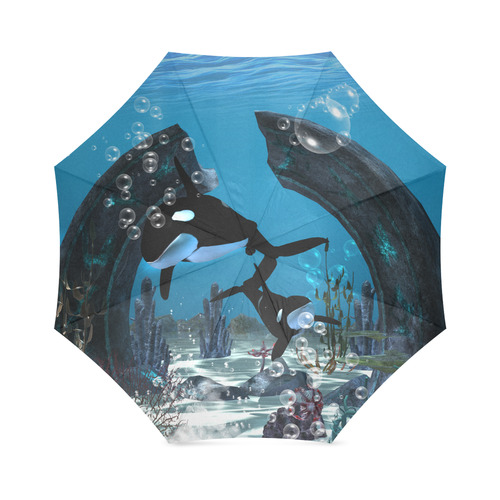 Amazing orcas , underwater world Foldable Umbrella (Model U01)