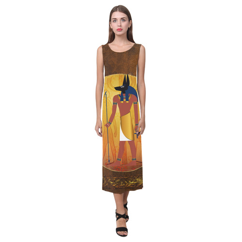 Anubis the egyptian god Phaedra Sleeveless Open Fork Long Dress (Model D08)