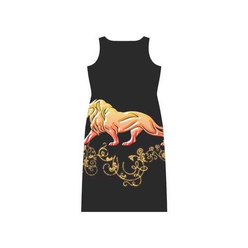 Awesome lion in gold and black Phaedra Sleeveless Open Fork Long Dress (Model D08)