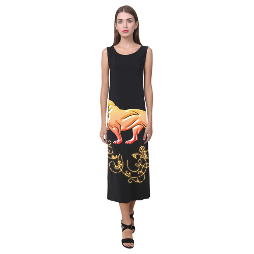 Awesome lion in gold and black Phaedra Sleeveless Open Fork Long Dress (Model D08)