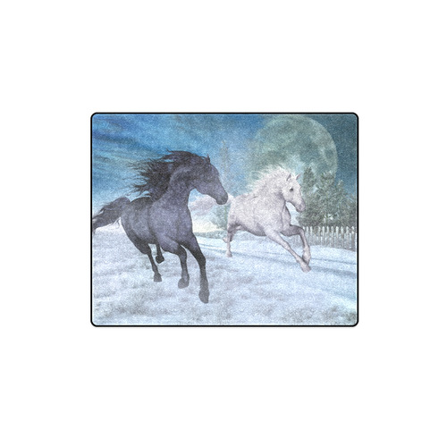 Two horses galloping through a winter landscape Blanket 40"x50"