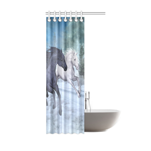 Two horses galloping through a winter landscape Shower Curtain 36"x72"