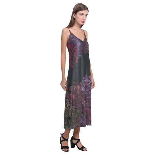 Psychedelic 3D Rose V-Neck Open Fork Long Dress(Model D18)