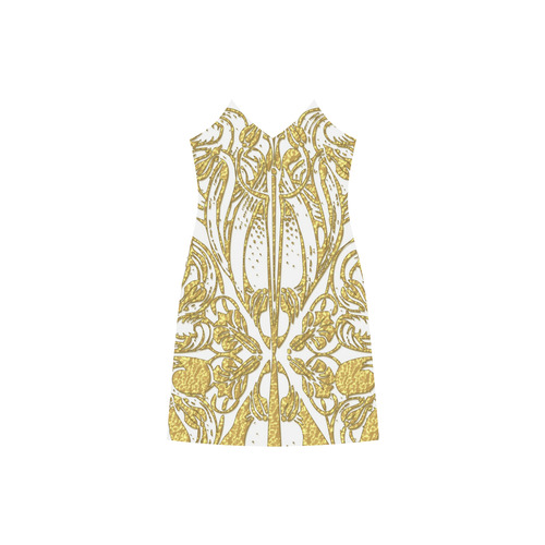 Lace Gold V-Neck Open Fork Long Dress(Model D18)