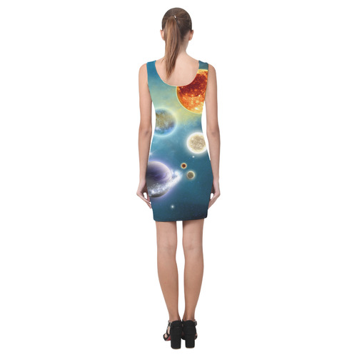 Space scenario with  meteorite sun and planets Medea Vest Dress (Model D06)