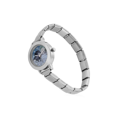 Two horses galloping through a winter landscape Women's Italian Charm Watch(Model 107)
