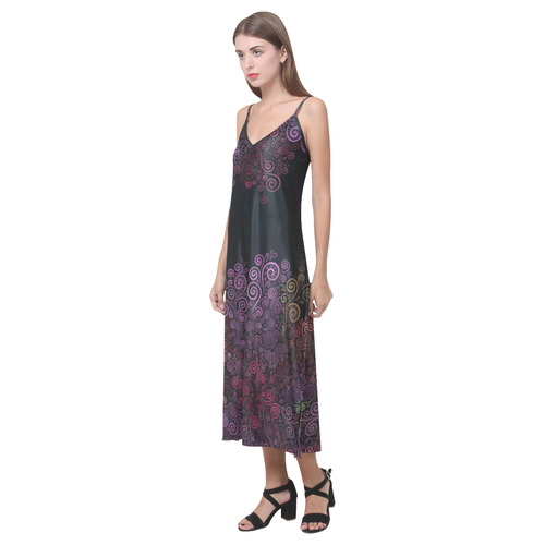 Psychedelic 3D Rose V-Neck Open Fork Long Dress(Model D18)