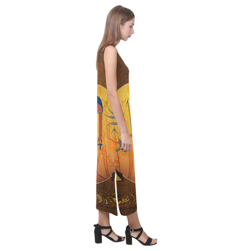 Anubis the egyptian god Phaedra Sleeveless Open Fork Long Dress (Model D08)