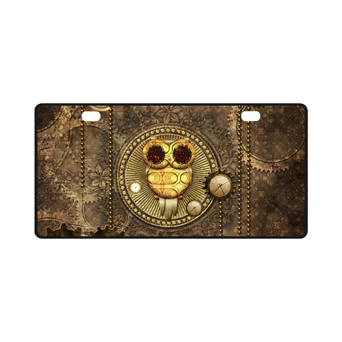 Steampunk, wonderful owl,clocks and gears License Plate