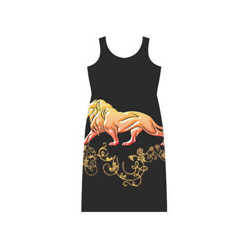 Awesome lion in gold and black Phaedra Sleeveless Open Fork Long Dress (Model D08)