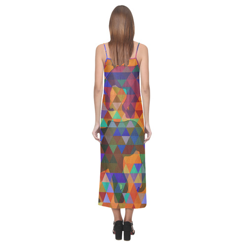 Modern Triangle Pattern Elephants V-Neck Open Fork Long Dress(Model D18)