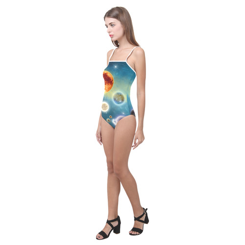 Space scenario with  meteorite sun and planets Strap Swimsuit ( Model S05)