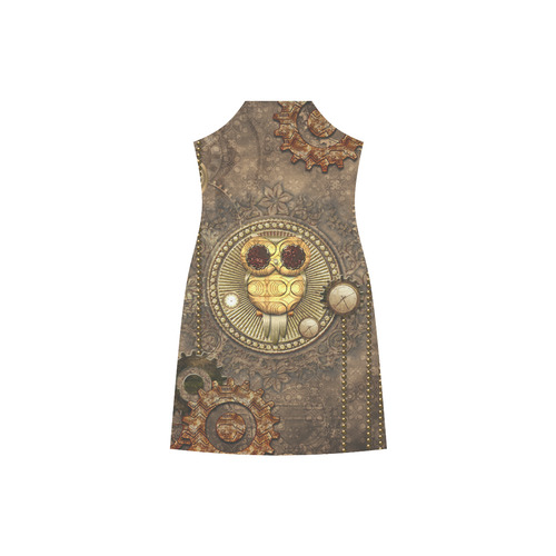 Steampunk, wonderful owl,clocks and gears V-Neck Open Fork Long Dress(Model D18)