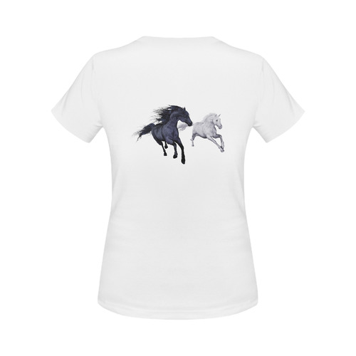 Two horses galloping through a winter landscape Women's Classic T-Shirt (Model T17）