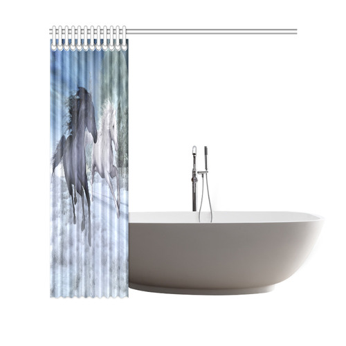 Two horses galloping through a winter landscape Shower Curtain 69"x70"