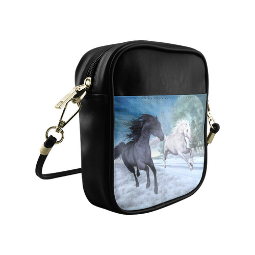 Two horses galloping through a winter landscape Sling Bag (Model 1627)