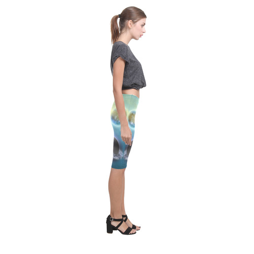 Space scenario with  meteorite sun and planets Hestia Cropped Leggings (Model L03)