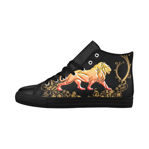 Awesome lion in gold and black Aquila High Top Microfiber Leather Women's Shoes/Large Size (Model 032)