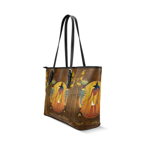 Anubis the egyptian god Leather Tote Bag/Large (Model 1640)
