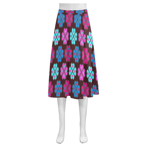 heart flower pattern on burgandy Mnemosyne Women's Crepe Skirt (Model D16)