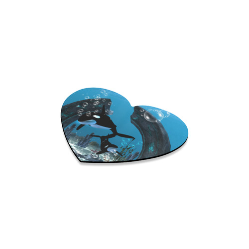 Amazing orcas , underwater world Heart Coaster