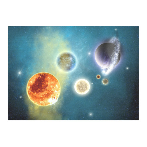 Space scenario with  meteorite sun and planets Cotton Linen Tablecloth 60"x 84"