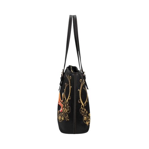 Awesome lion in gold and black Leather Tote Bag/Small (Model 1651)