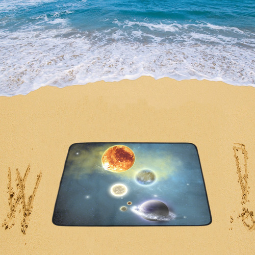 Space scenario with  meteorite sun and planets Beach Mat 78"x 60"