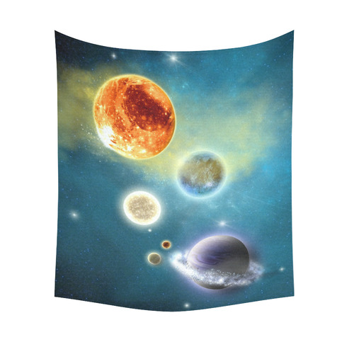 Space scenario with  meteorite sun and planets Cotton Linen Wall Tapestry 51"x 60"