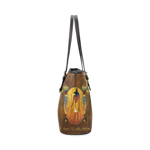 Anubis the egyptian god Leather Tote Bag/Large (Model 1640)