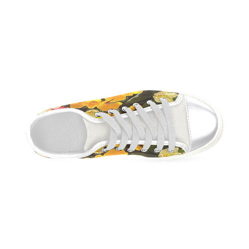 Yellow Pink Flowers Canvas Women's Shoes/Large Size (Model 018)