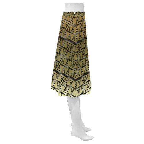 triangles in triangles pattern blk gold Mnemosyne Women's Crepe Skirt (Model D16)