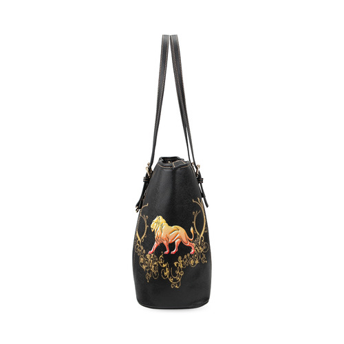 Awesome lion in gold and black Leather Tote Bag/Large (Model 1640)