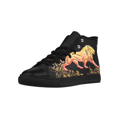 Awesome lion in gold and black Aquila High Top Microfiber Leather Women's Shoes/Large Size (Model 032)