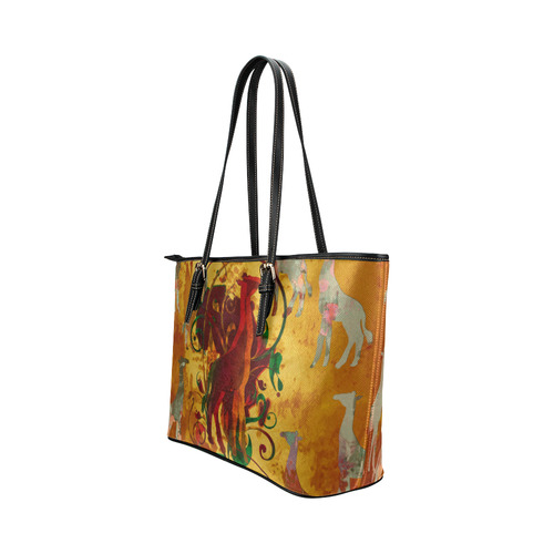 Magic Africa Giraffes Ornaments grunge Leather Tote Bag/Small (Model 1651)