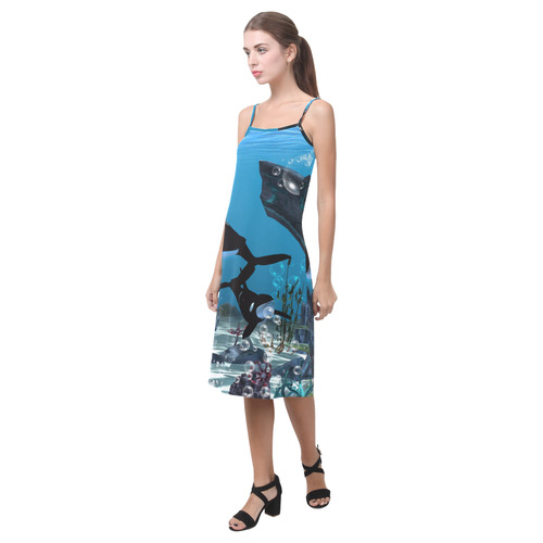 Amazing orcas , underwater world Alcestis Slip Dress (Model D05)