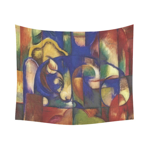 The resting bull by Franz Marc Cotton Linen Wall Tapestry 60"x 51"